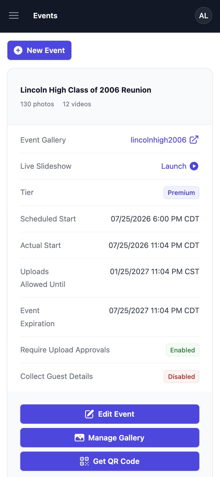 Qrowd Pics event creation interface